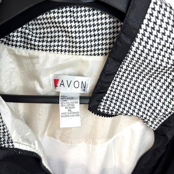 Vintage Lavon Nylon Windbreaker Jacket Womens XL Black White Houndstooth 90s - Picture 11 of 12